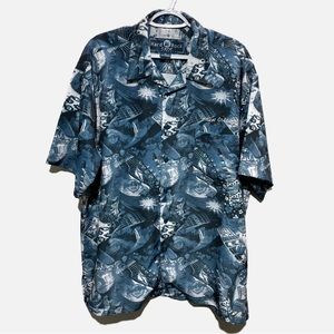 Hard Rock Cafe Printed Button Up Shirt New Orleans Mens XL Blue Black Music